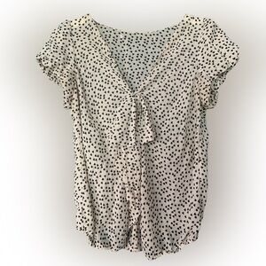 Retro Women's Cream Sheer Black Heart Print Top Blouse